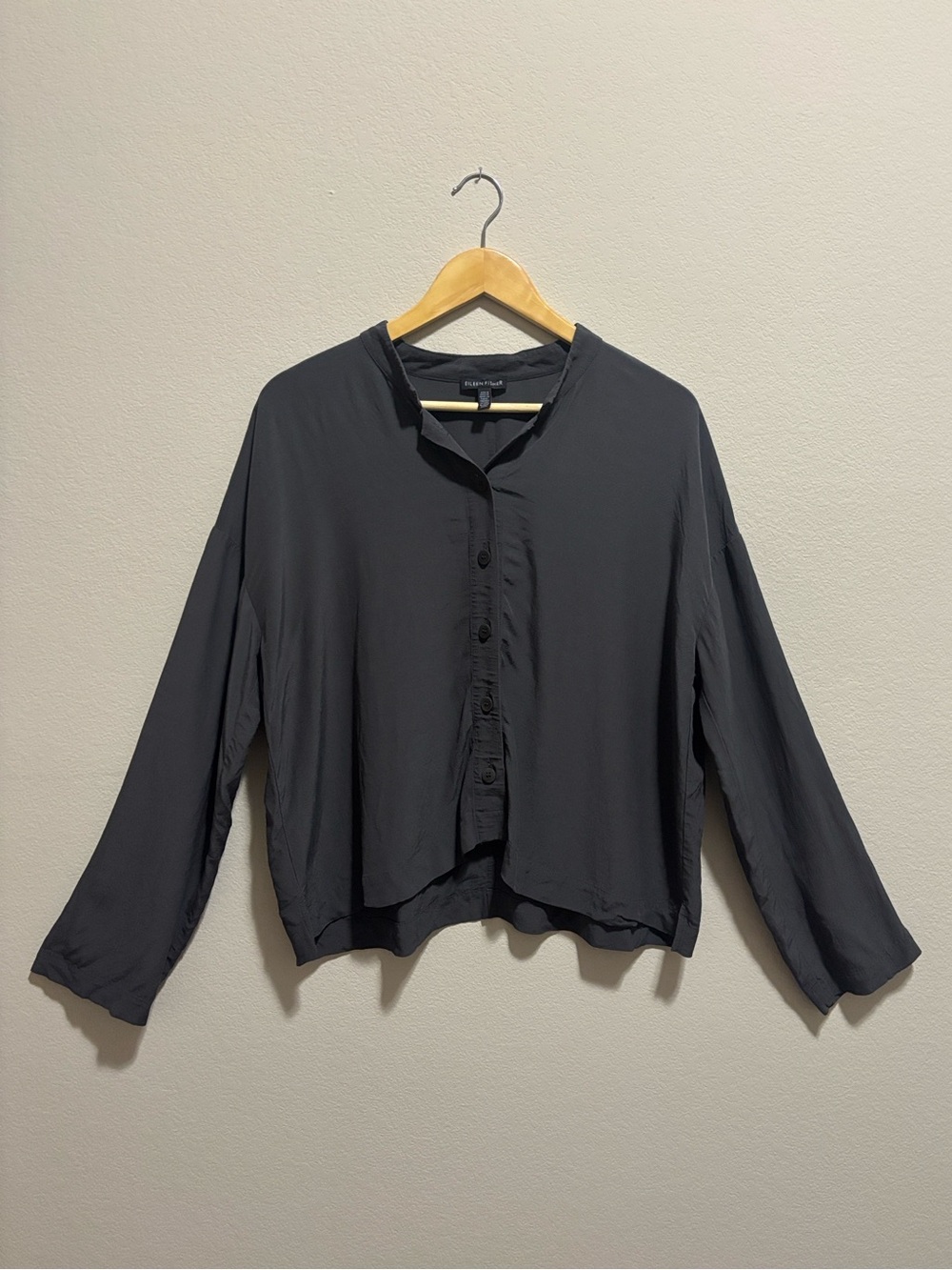 Eileen Fisher Tinsel Oversized Long Sleeve Half Button Top SZ M